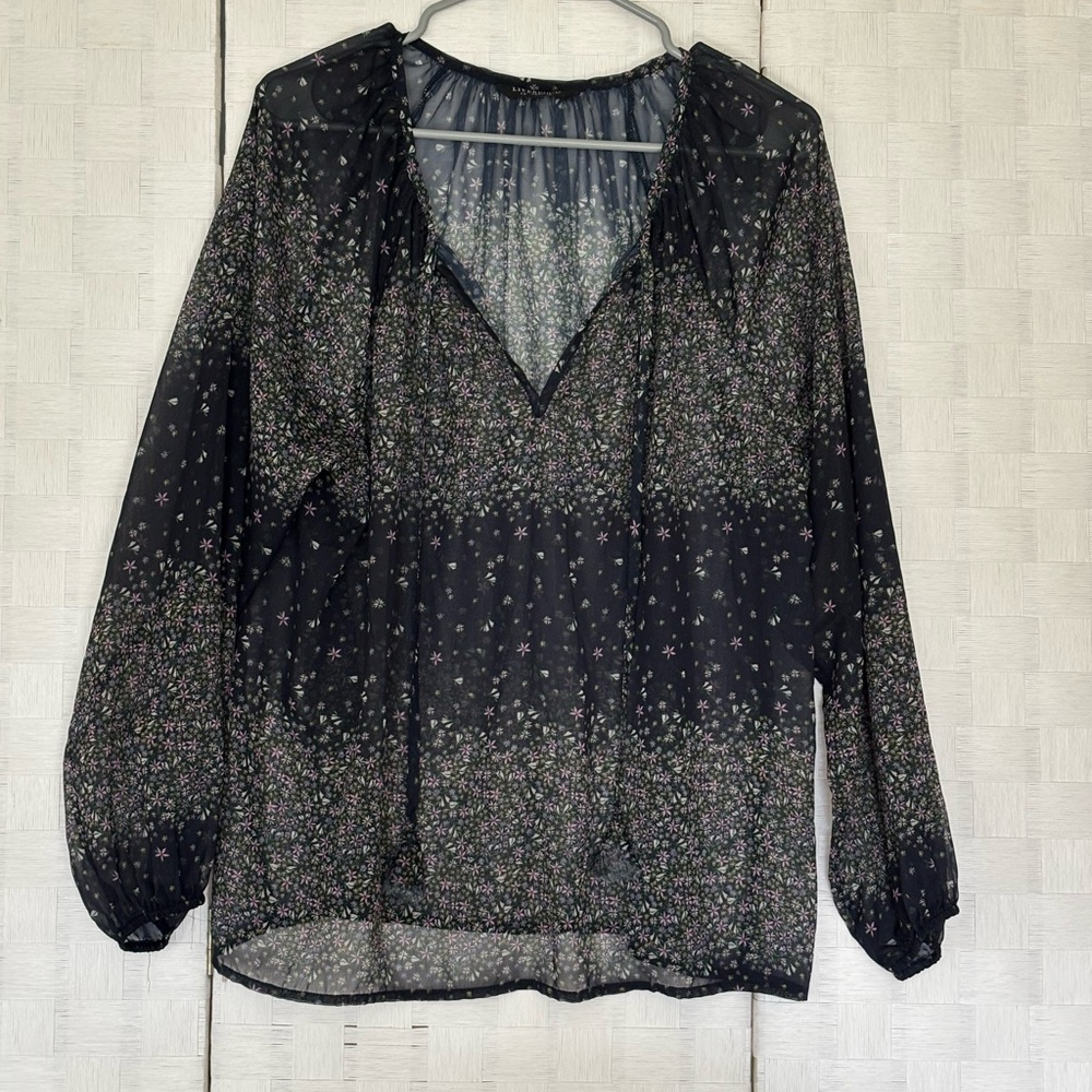 Liverpool Los Angeles Floral Sheer Navy Blouse Midnight Garden